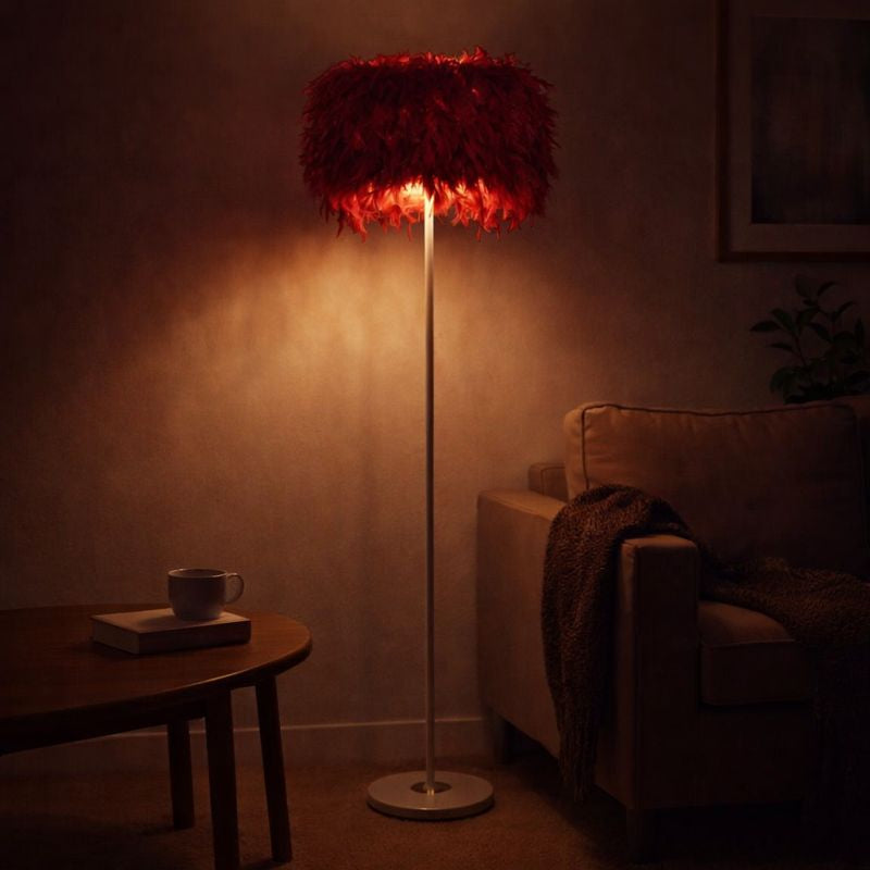 Floor Lamp Fabric Drum Shade Modern Interior Lighting | Zoreva