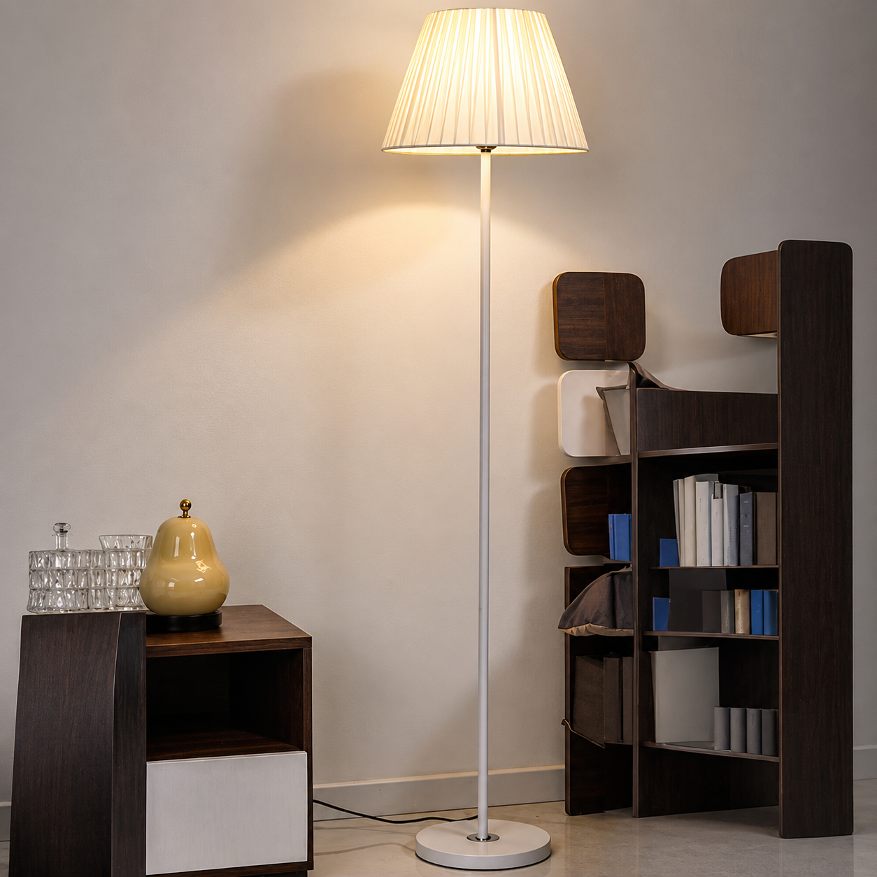 Floor Lamp Metal Fabric Shade Remote Control Lighting | Vensora