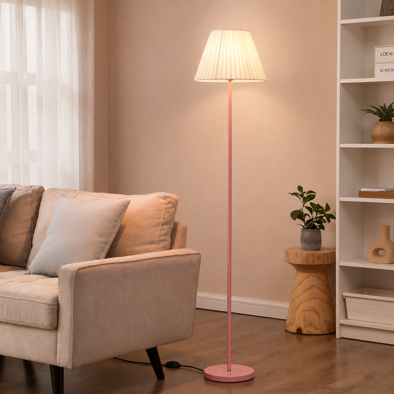 Floor Lamp Metal Fabric Shade Remote Control Lighting | Vensora