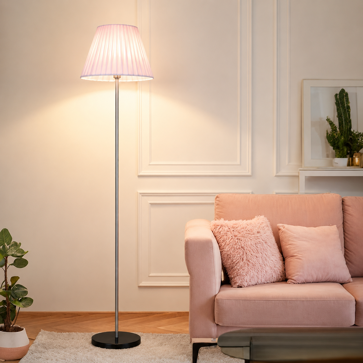 Floor Lamp Metal Fabric Shade Remote Control Lighting | Vensora