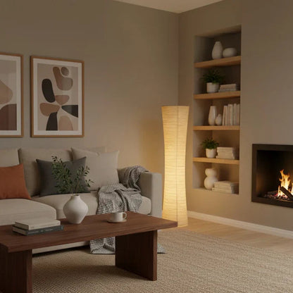 Floor Lamp Paper Shade LED Adjustable Lighting Minimalist | Taveren