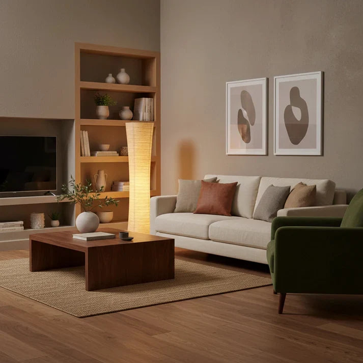 Floor Lamp Paper Shade LED Adjustable Lighting Minimalist | Taveren