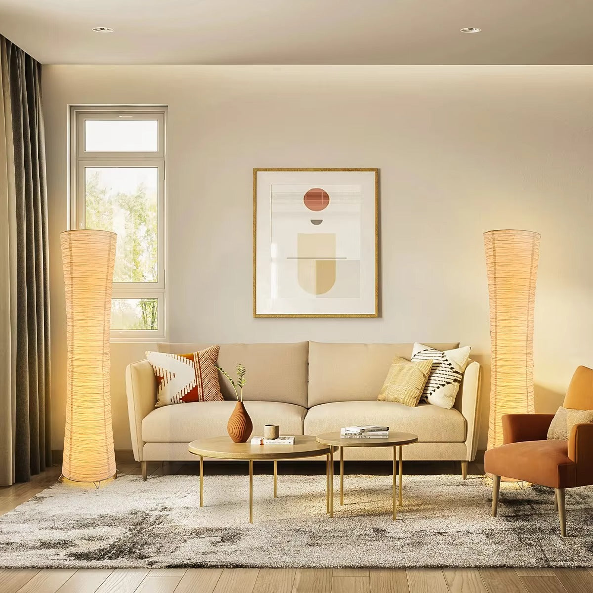 Floor Lamp Paper Shade LED Adjustable Lighting Minimalist | Taveren