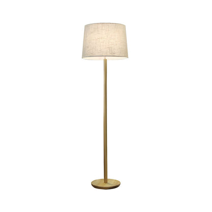 Floor Lamp Wooden Base Fabric Drum Shade Modern | Tormexa