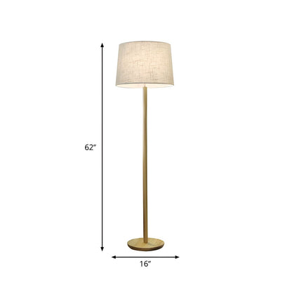 Floor Lamp Wooden Base Fabric Drum Shade Modern | Tormexa