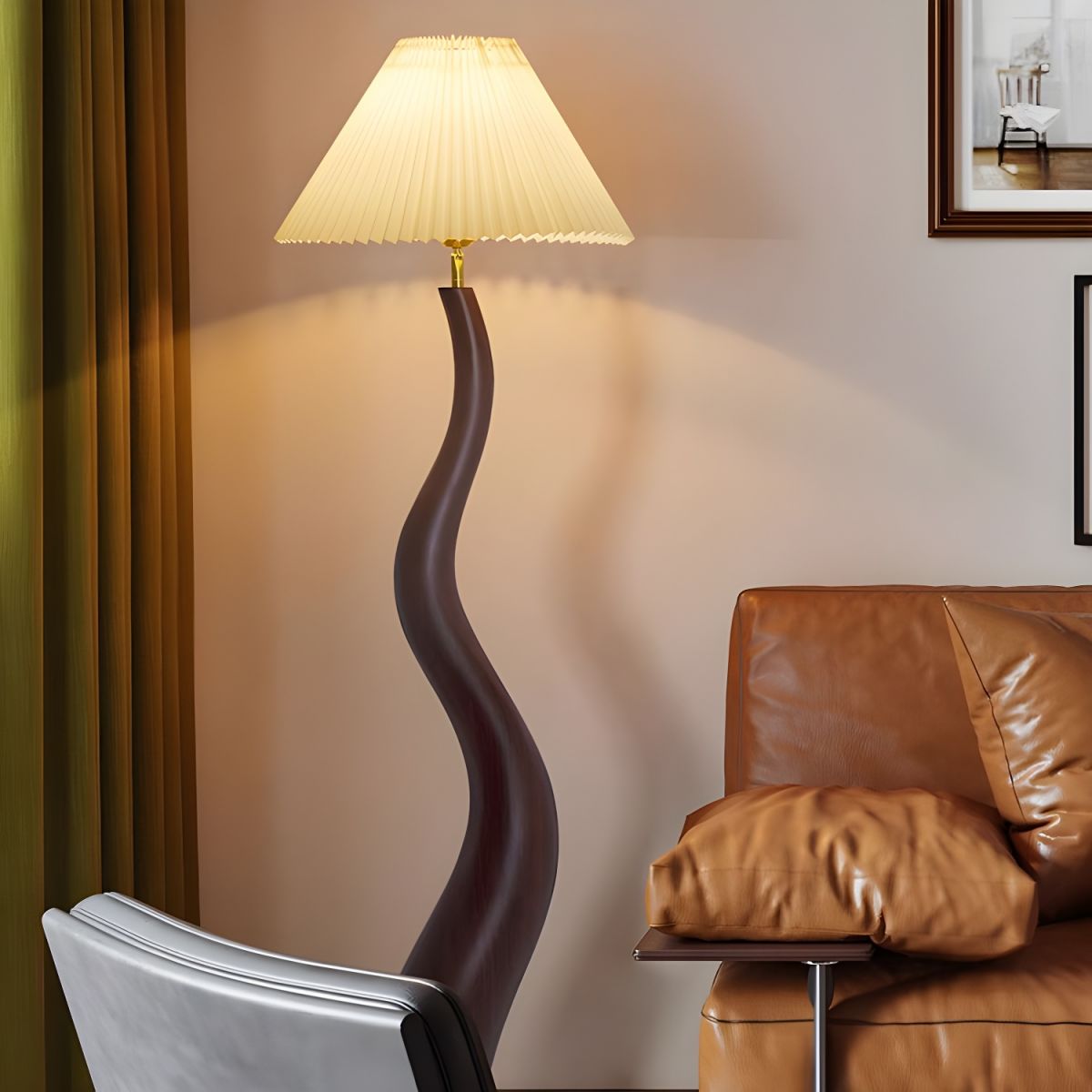 Floor Lamp with Resin Base and Pleated Oriental Shade | Vantris