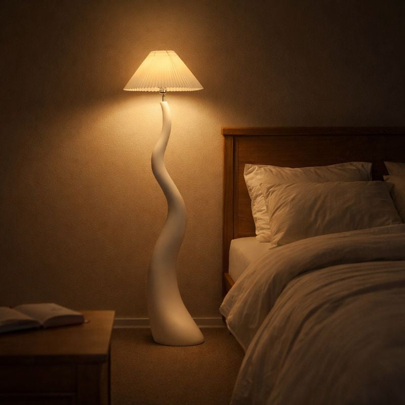 Floor Lamp with Resin Base and Pleated Oriental Shade | Vantris