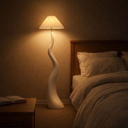 Floor Lamp with Resin Base and Pleated Oriental Shade | Vantris