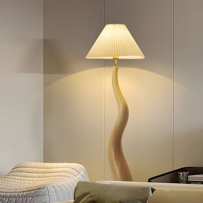 Floor Lamp with Resin Base and Pleated Oriental Shade | Vantris