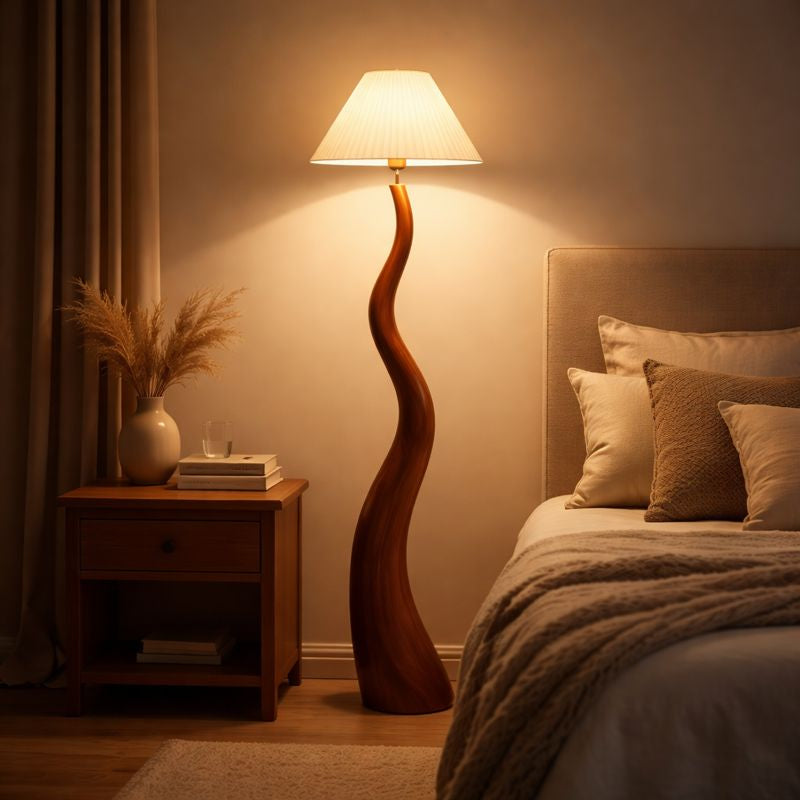 Floor Lamp with Resin Base and Pleated Oriental Shade | Vantris