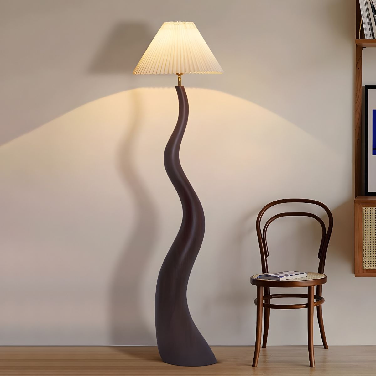Floor Lamp with Resin Base and Pleated Oriental Shade | Vantris