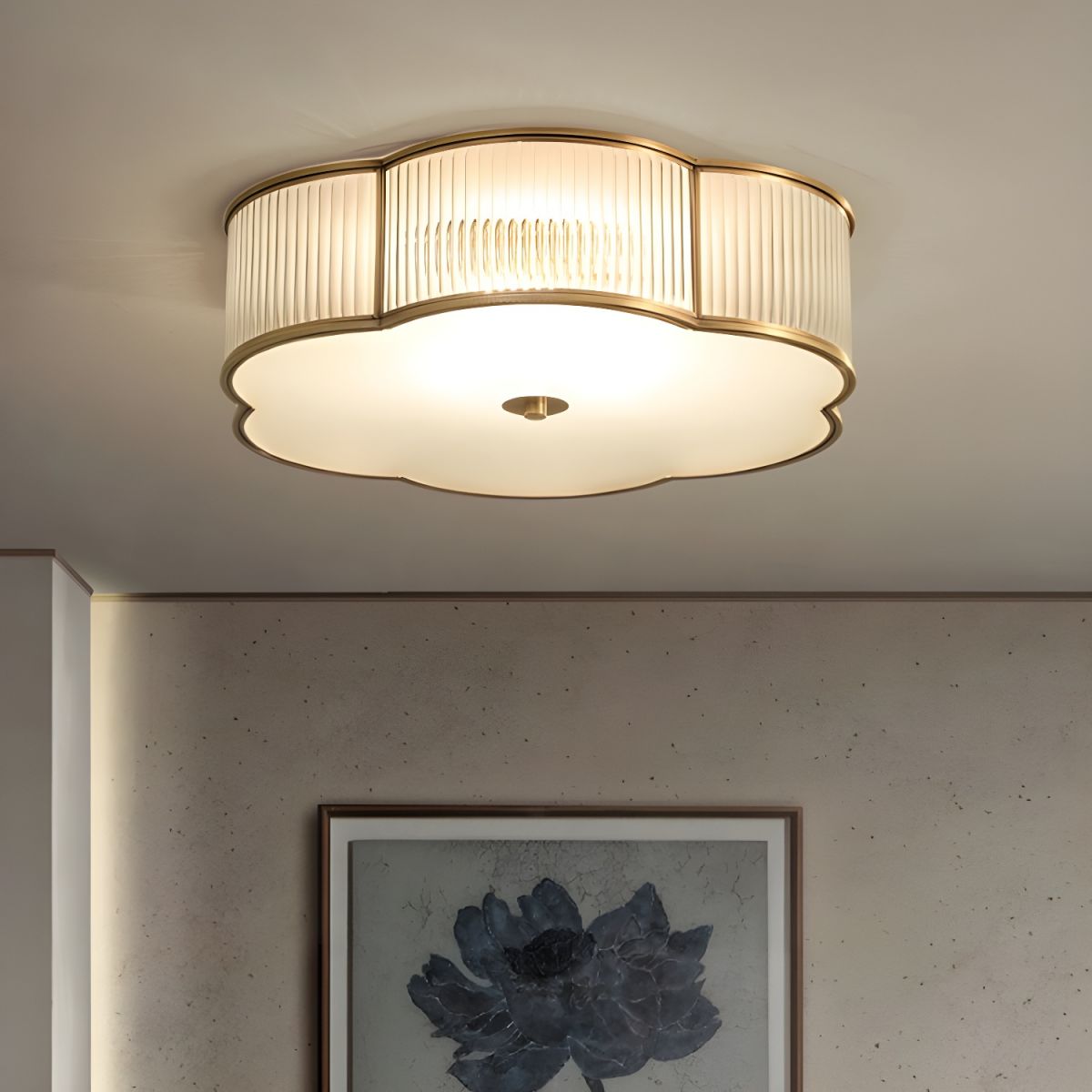 Flush Mount Ribbed Glass Ceiling Light in Traditional Style | Avelle