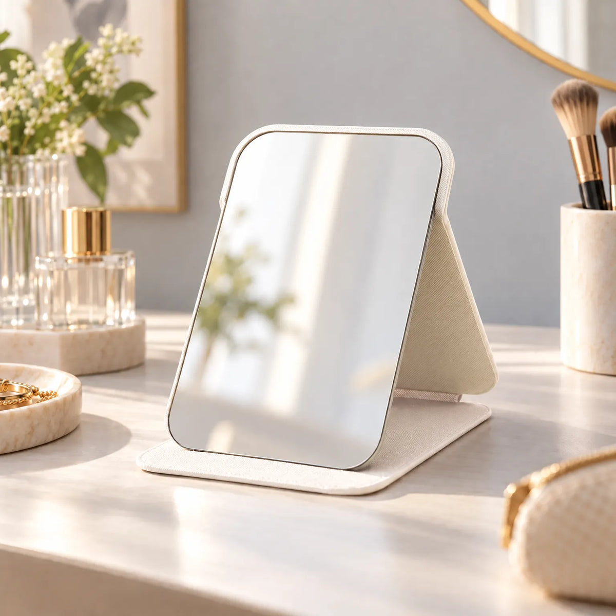 Foldable Vanity Mirror with Adjustable Desktop Stand