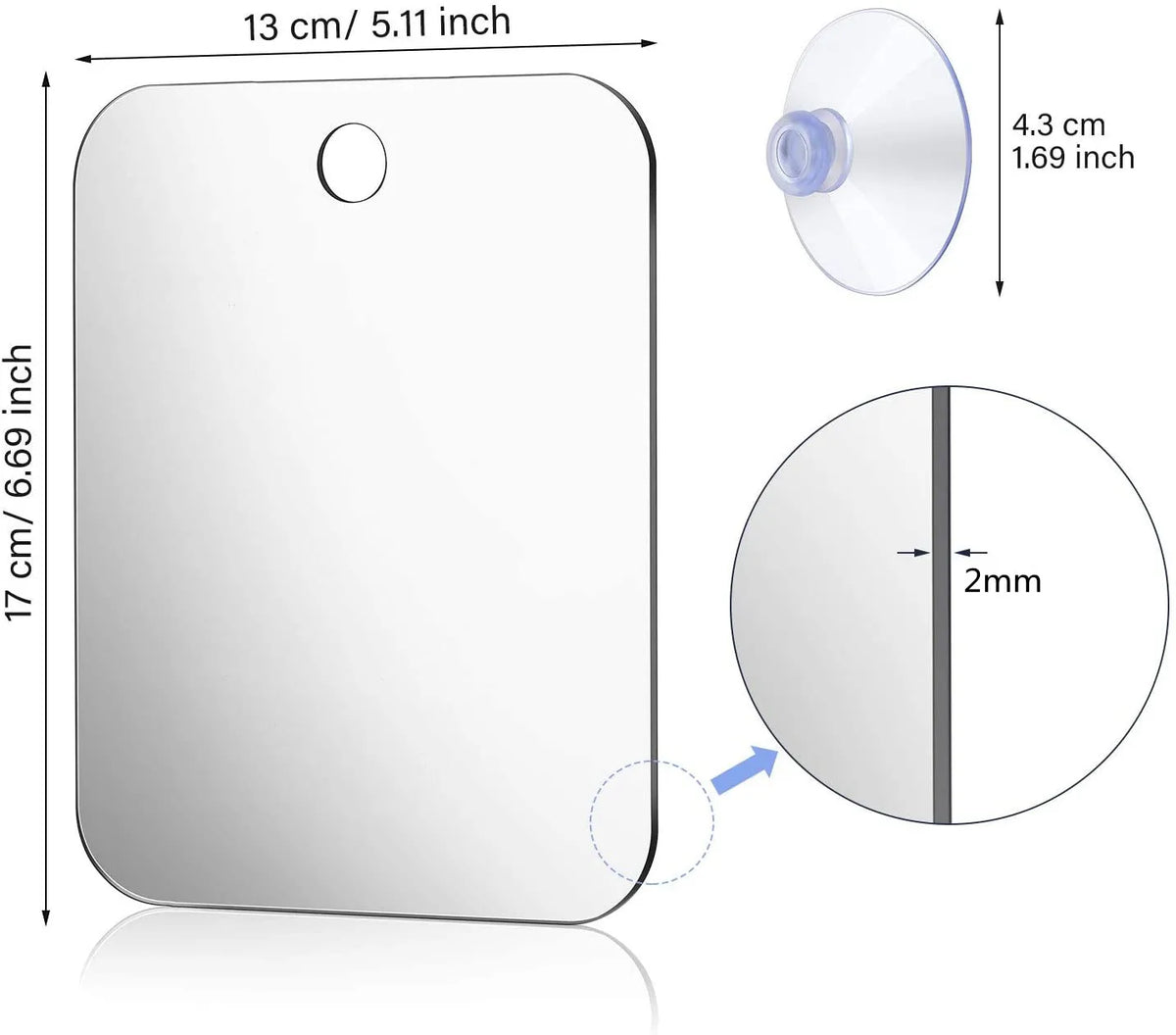 Frameless Vanity Mirror with Suction Cup Mount