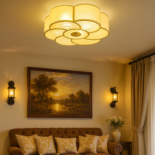 Frosted Glass Ceiling Light Flush Mount Brass Finish | Melora