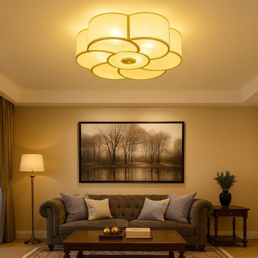 Frosted Glass Ceiling Light Flush Mount Brass Finish | Melora