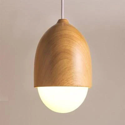 Frosted Glass Pendant Light Faux Wood Nordic Style | Orlisse
