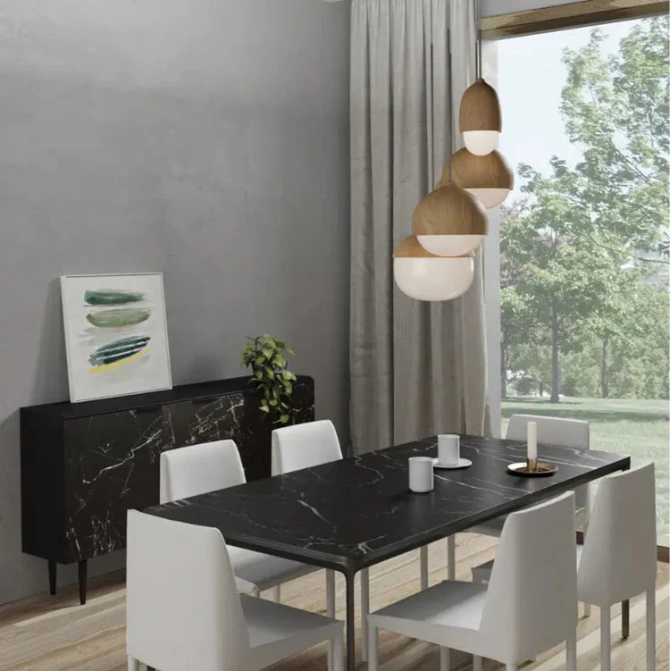 Frosted Glass Pendant Light Faux Wood Nordic Style | Orlisse