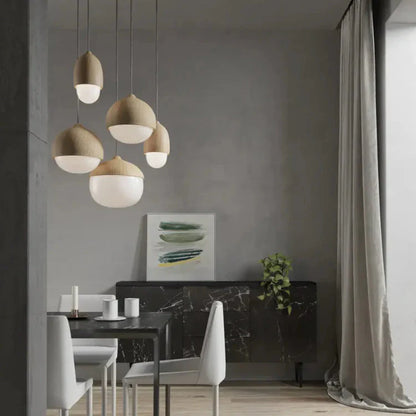 Frosted Glass Pendant Light Faux Wood Nordic Style | Orlisse