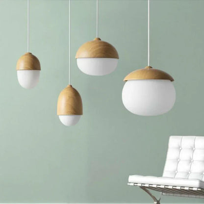 Frosted Glass Pendant Light Faux Wood Nordic Style | Orlisse