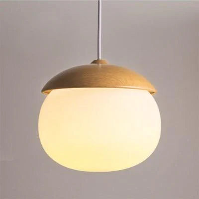 Frosted Glass Pendant Light Faux Wood Nordic Style | Orlisse
