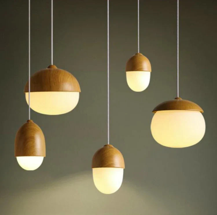 Frosted Glass Pendant Light Faux Wood Nordic Style | Orlisse