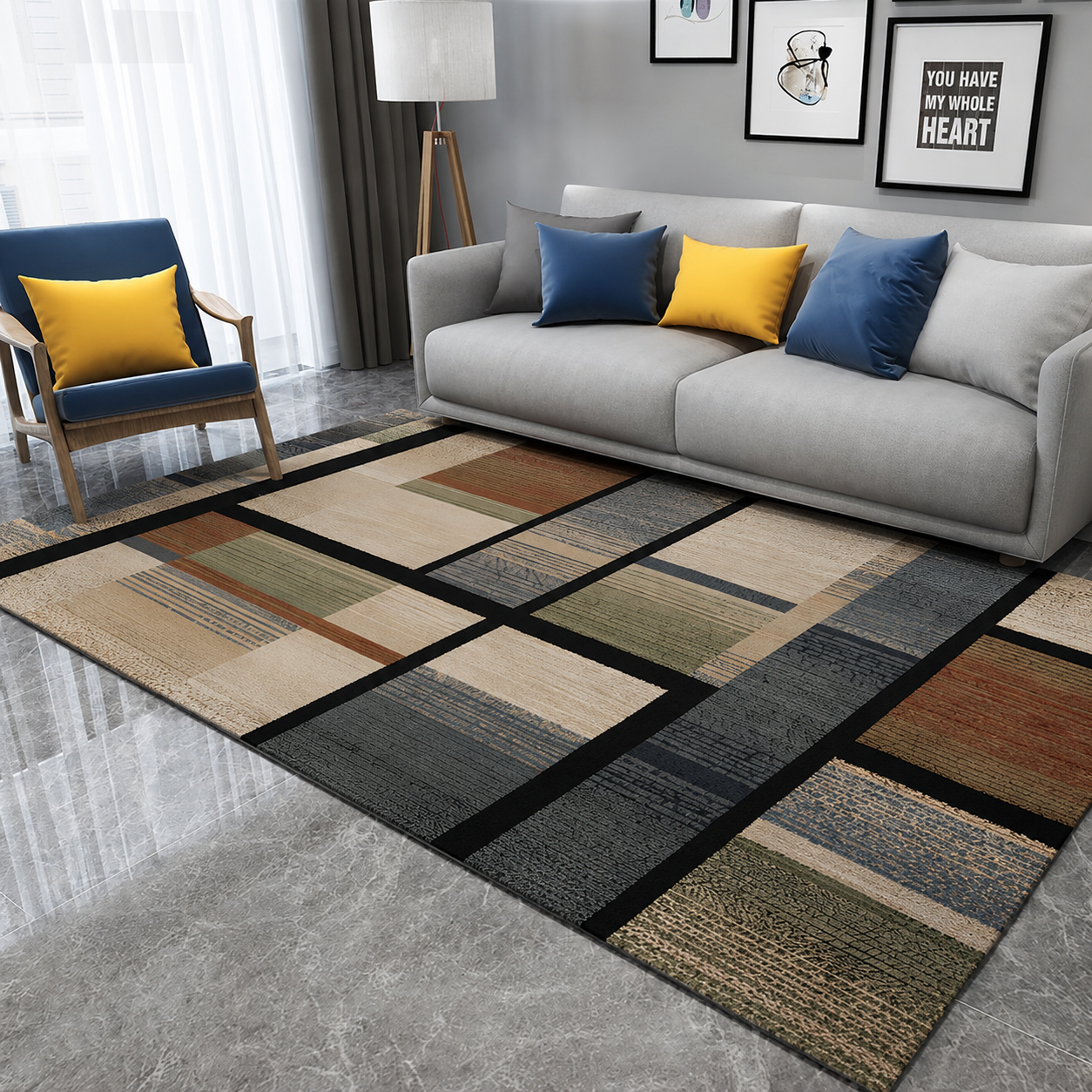 Geometric Block Pattern Area Rug for Modern Interiors | Zentari