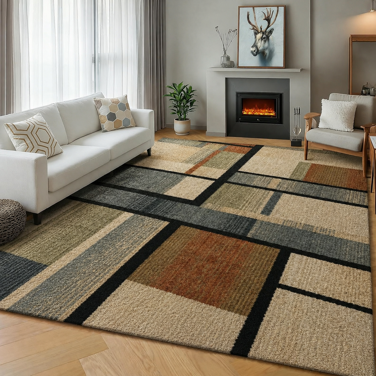 Geometric Block Pattern Area Rug for Modern Interiors | Zentari
