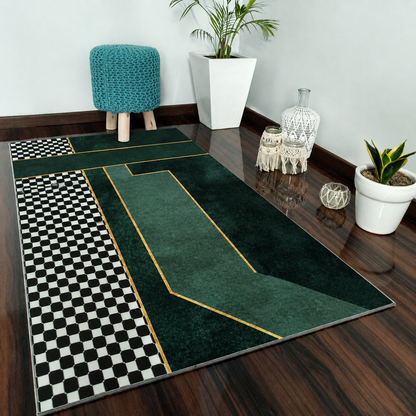 Geometric Checkerboard Corner Rug Glam Interior Style | Norveta