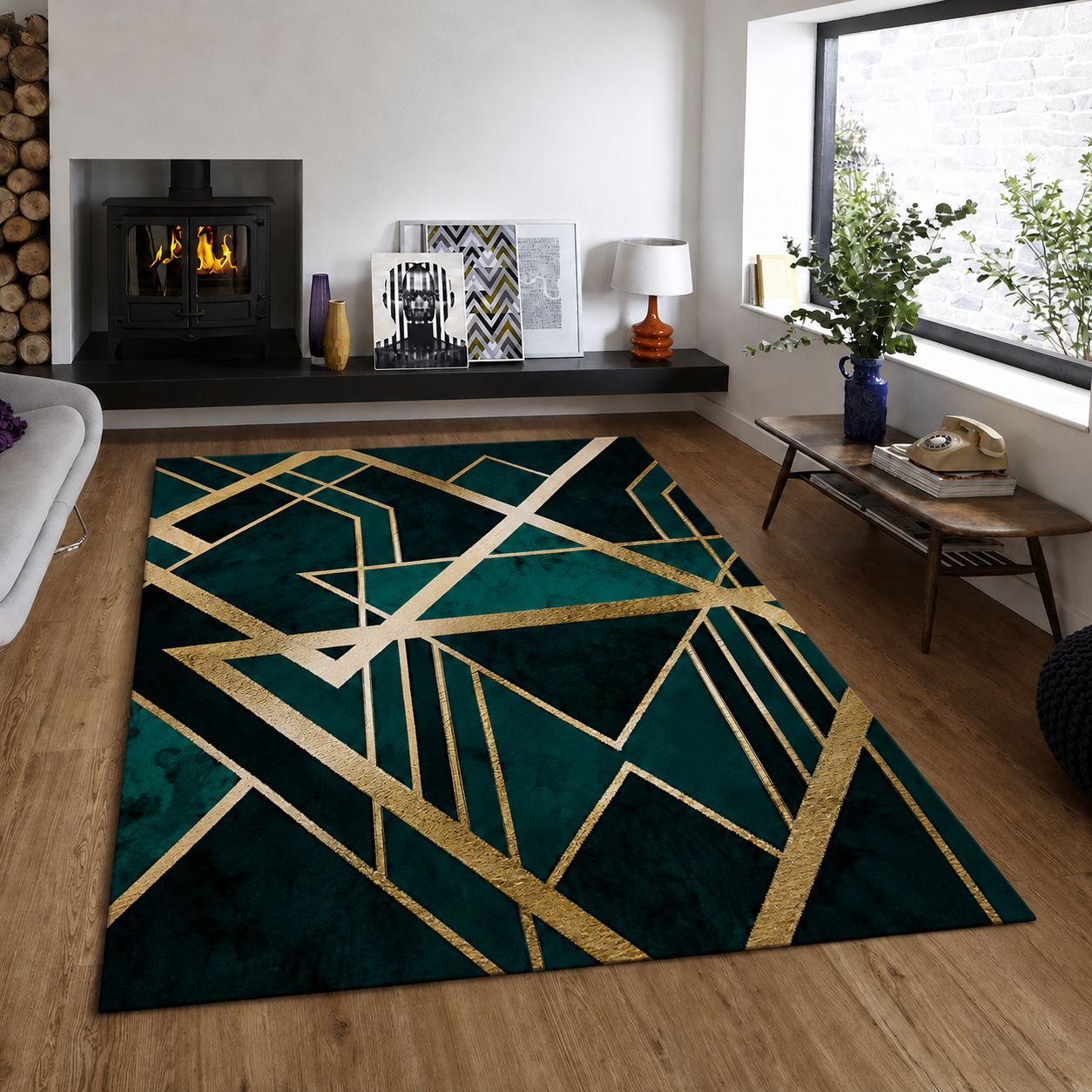 Geometric Glam Rug Non Slip Indoor Living Room Bedroom | Cordova