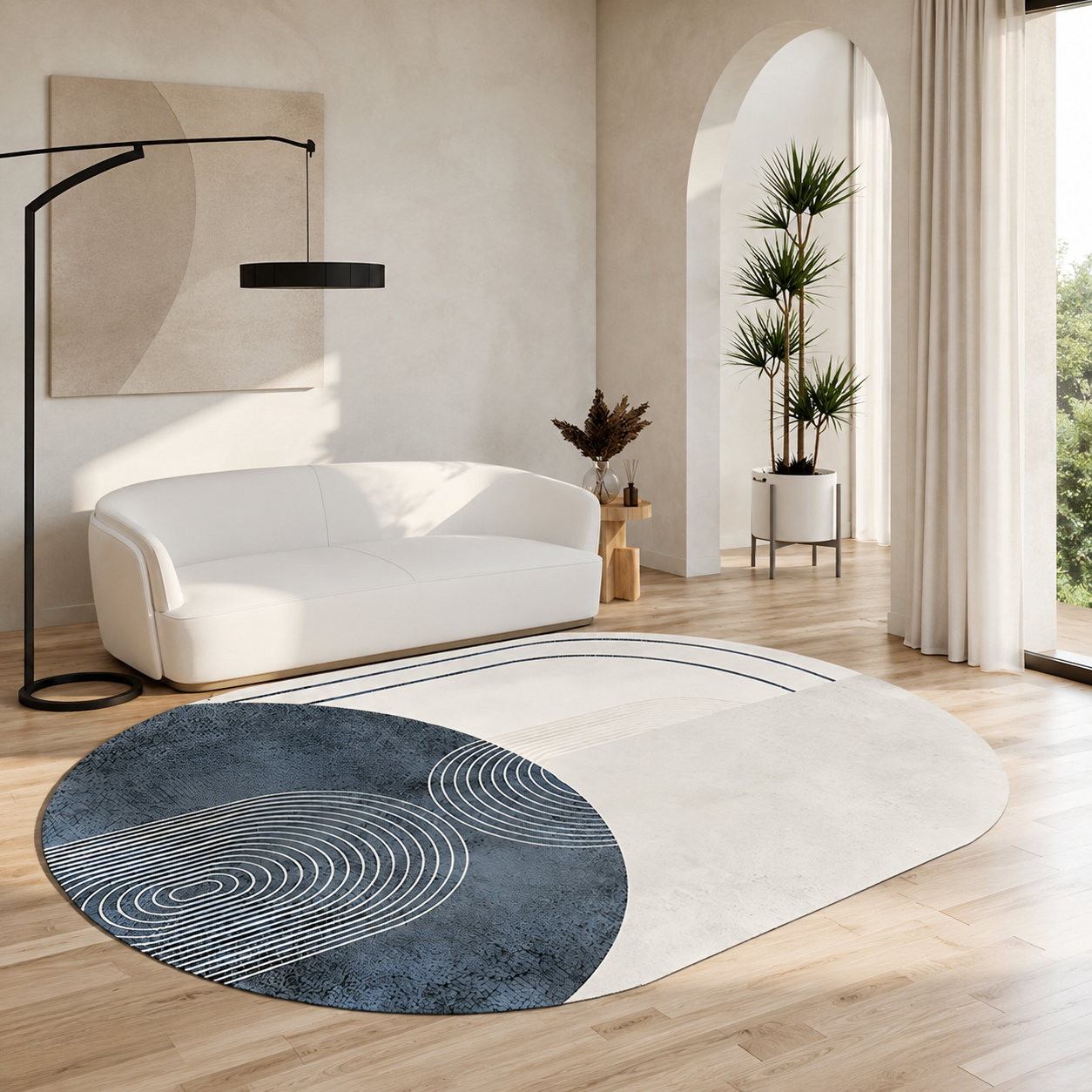 Geometric Oval Scandinavian Polyester Rug Finish | Kervian
