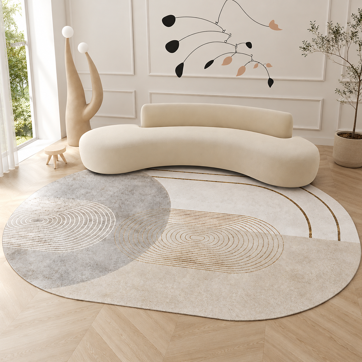 Geometric Oval Scandinavian Polyester Rug Finish | Kervian