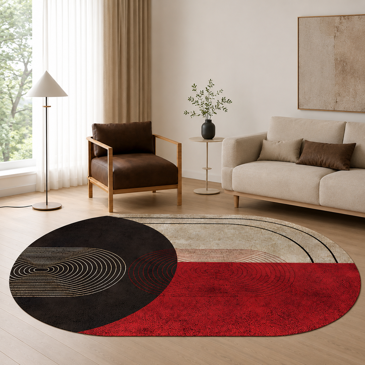 Geometric Oval Scandinavian Polyester Rug Finish | Kervian