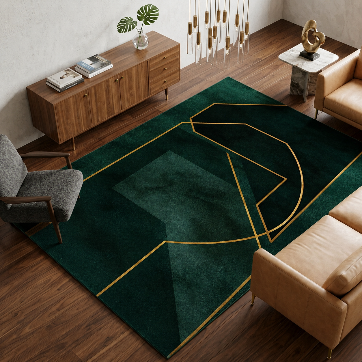 Glam Geometric Non Slip Rectangular Modern Area Rug | Caldris