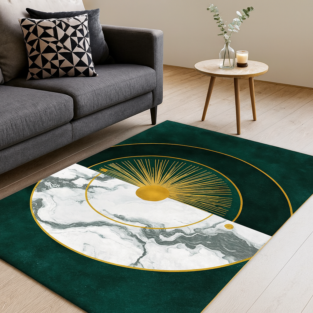 Glam Sunburst Rectangular Rug with Marble Effect | Maranova