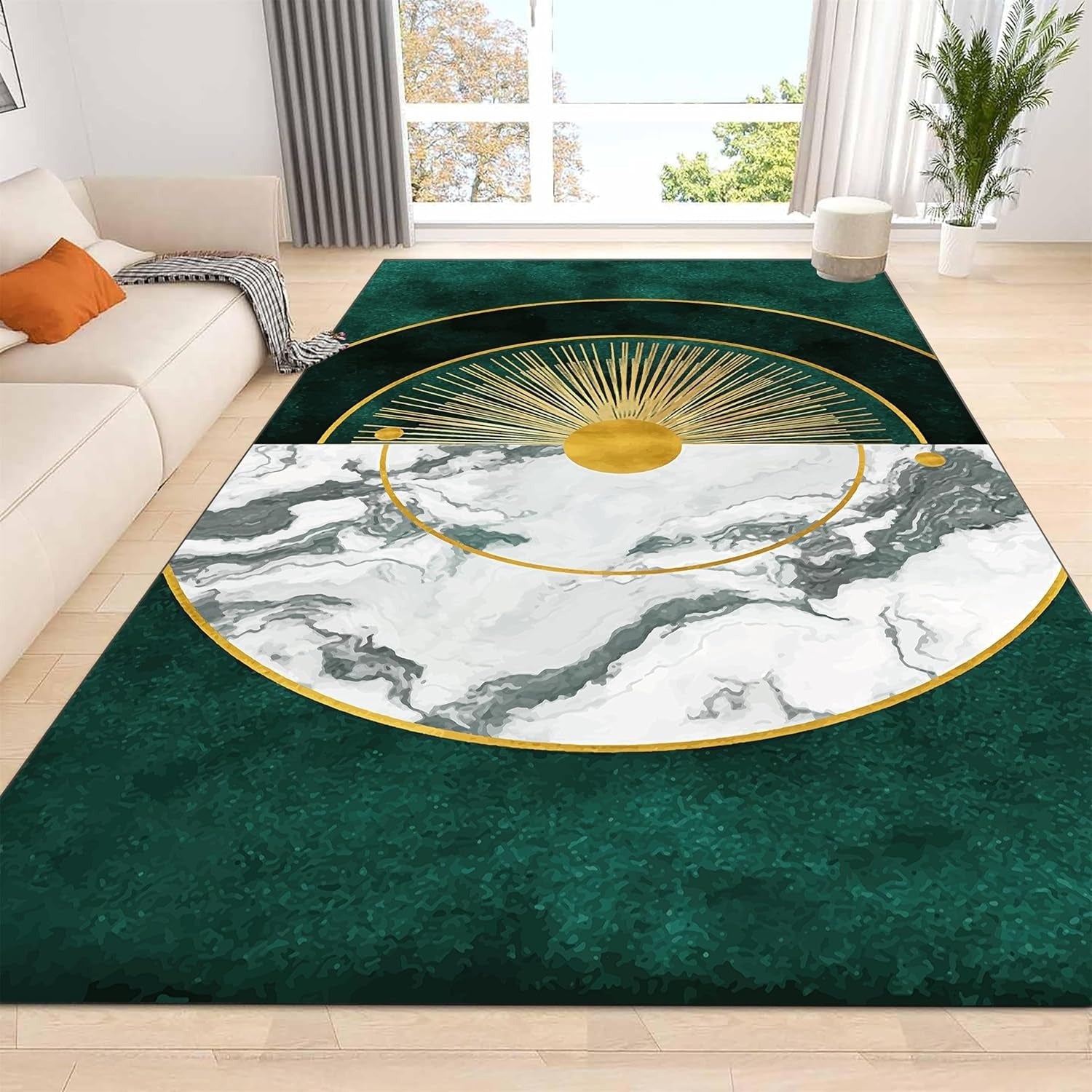 Glam Sunburst Rectangular Rug with Marble Effect | Maranova