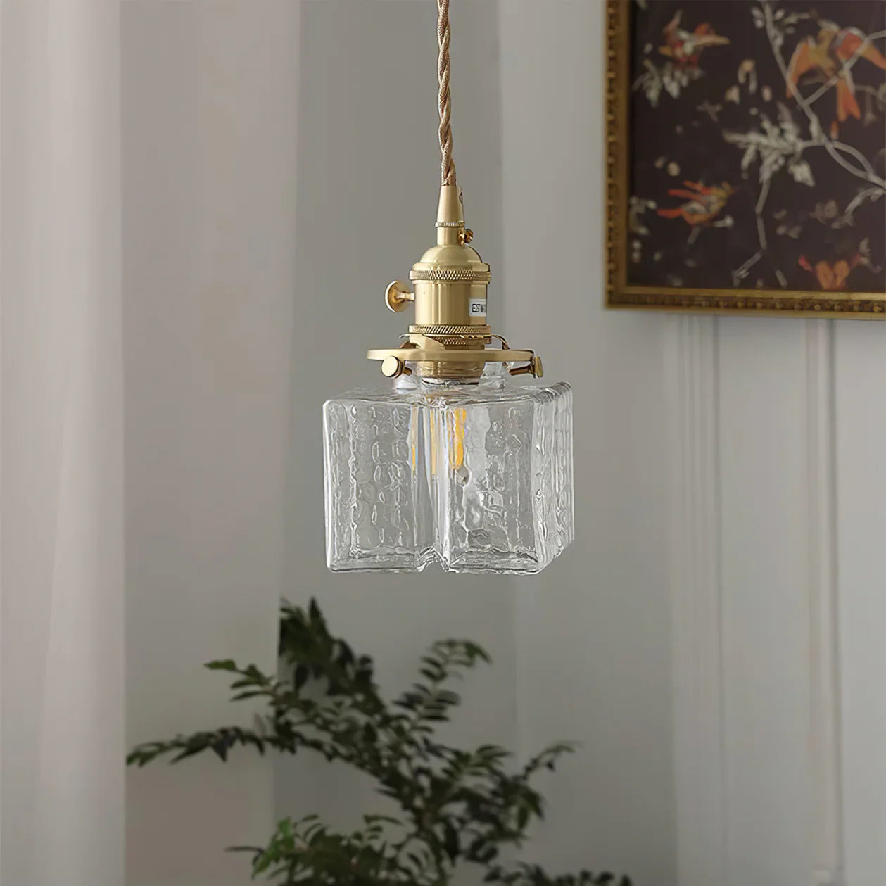 Glass Pendant Light with Brass Swag Design | Sorina