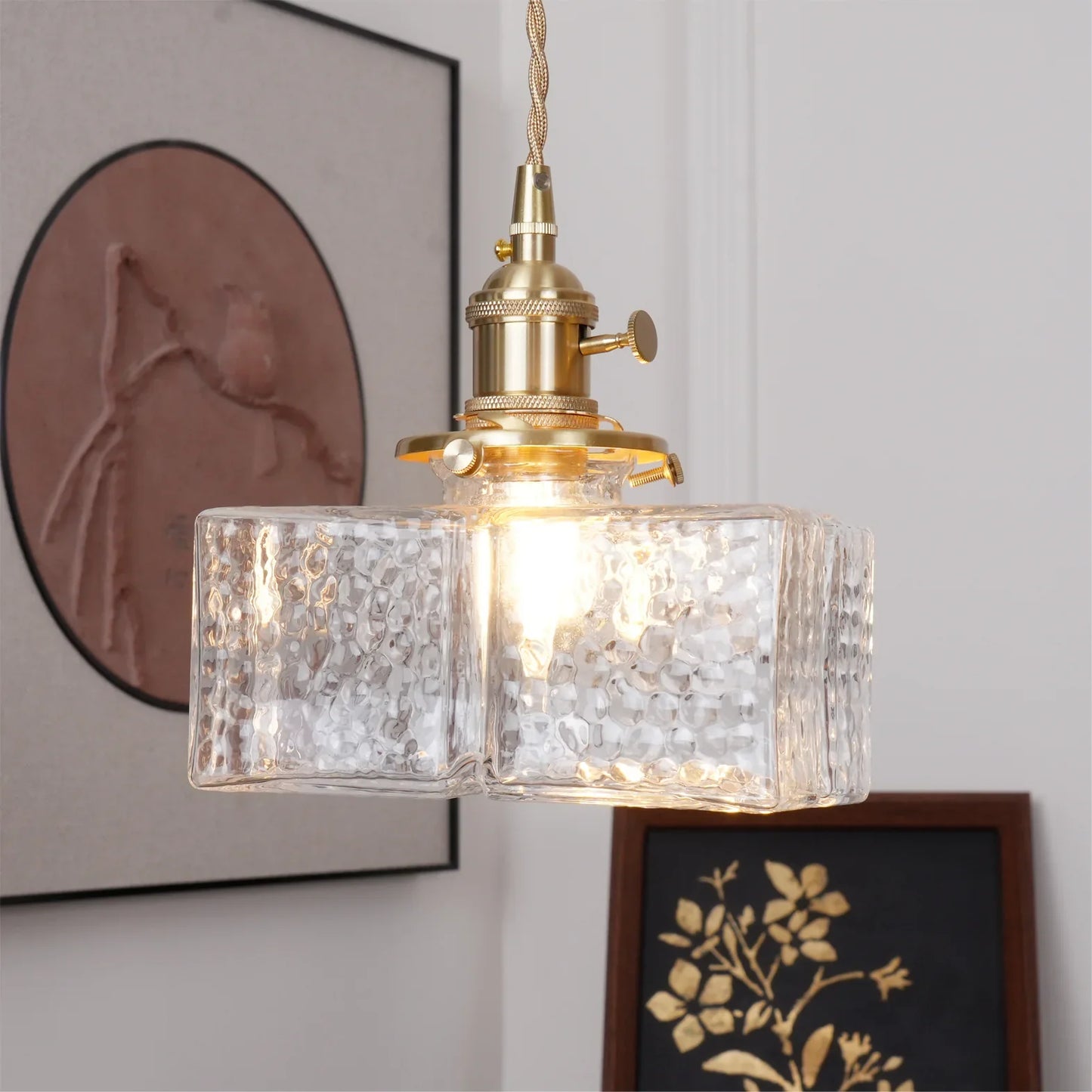 Glass Pendant Light with Brass Swag Design | Sorina
