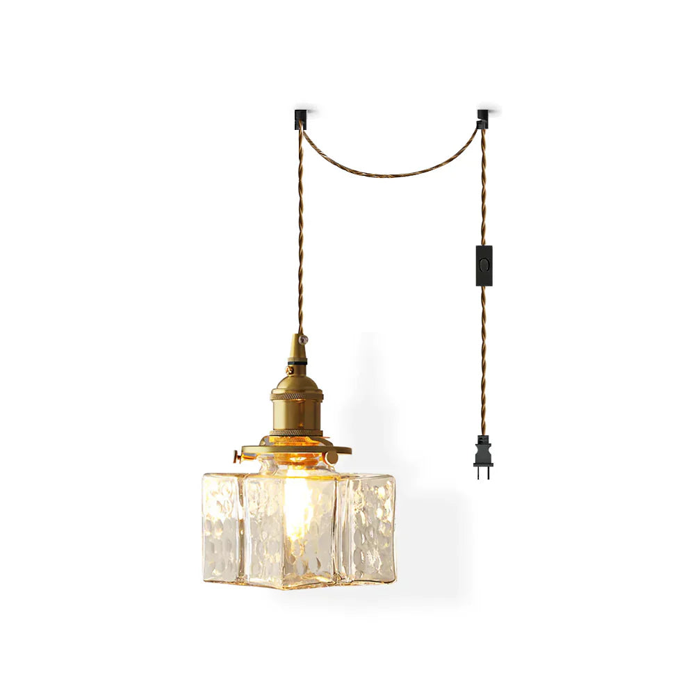 Glass Pendant Light with Brass Swag Design | Sorina