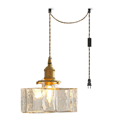 Glass Pendant Light with Brass Swag Design | Sorina