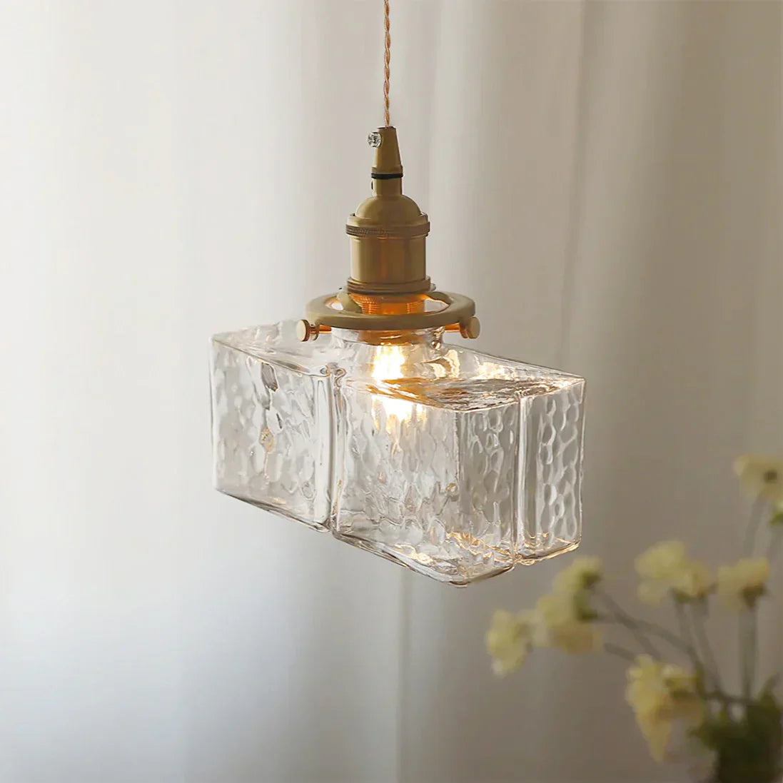 Glass Pendant Light with Brass Swag Design | Sorina