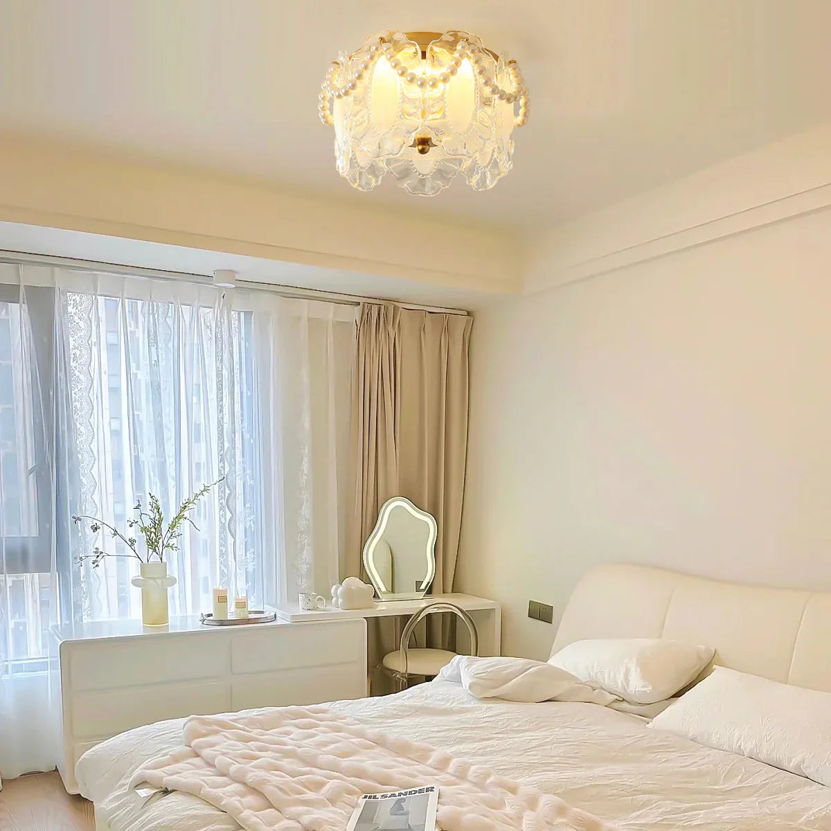 Glass Petal Ceiling Light with Pearl Accent Scandinavian | Lumvox
