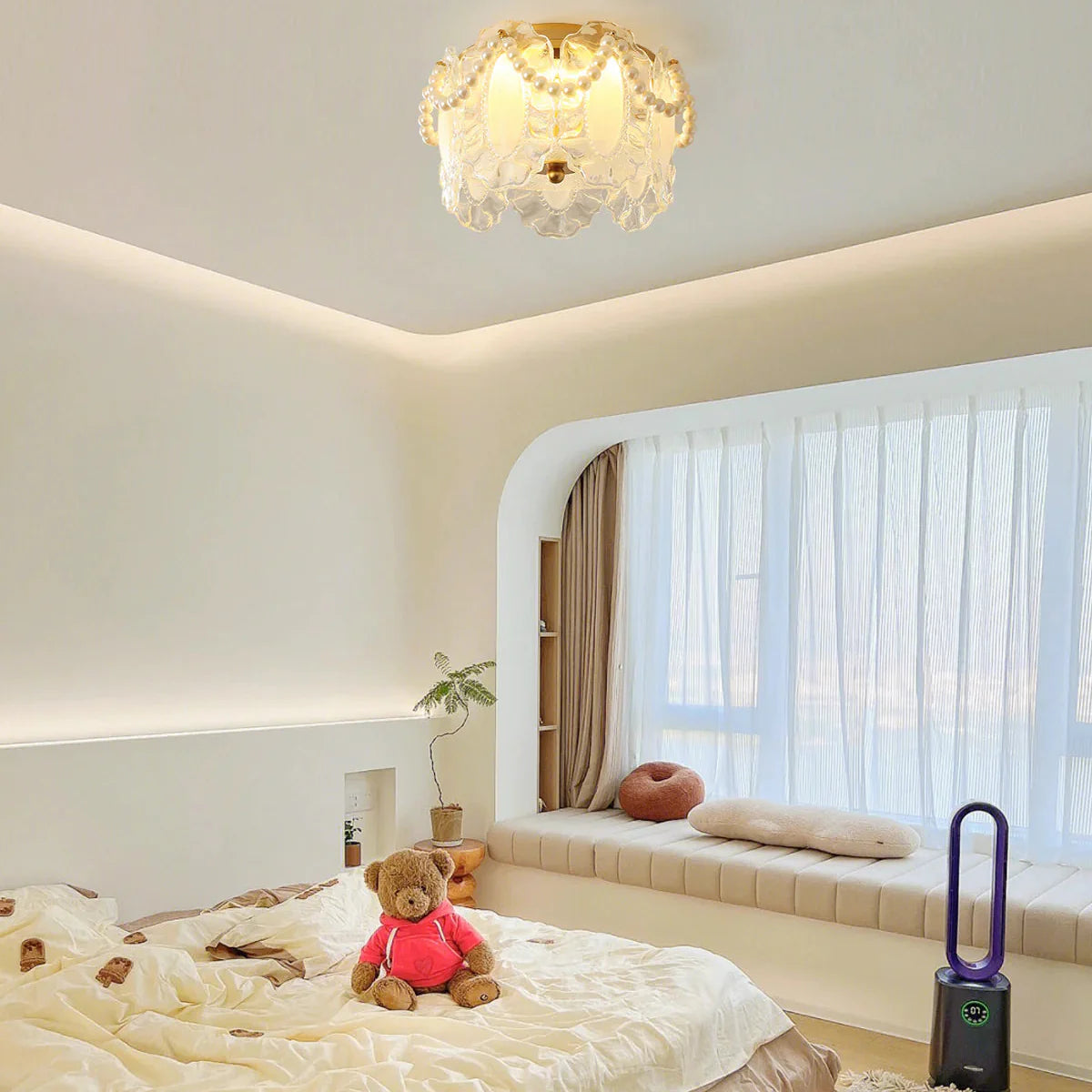 Glass Petal Ceiling Light with Pearl Accent Scandinavian | Lumvox