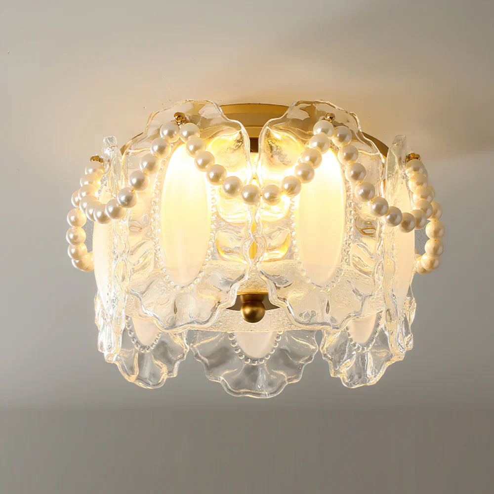 Glass Petal Ceiling Light with Pearl Accent Scandinavian | Lumvox