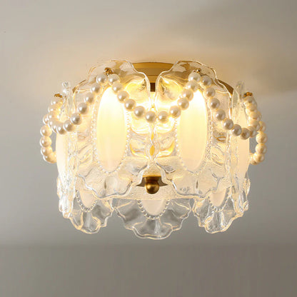 Glass Petal Ceiling Light with Pearl Accent Scandinavian | Lumvox