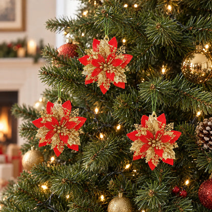 Glitter Christmas Tree Flower Ornaments