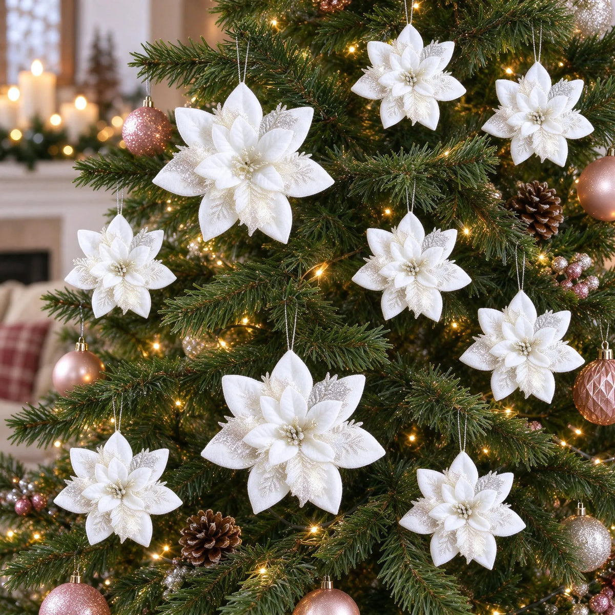 Glitter Christmas Tree Flower Ornaments