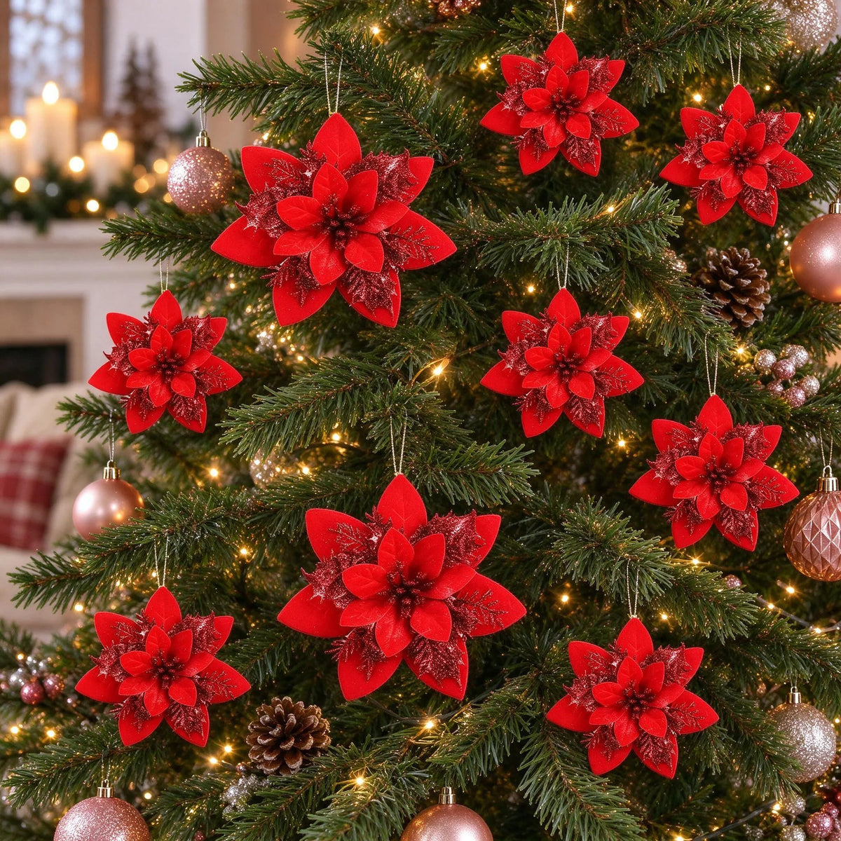 Glitter Christmas Tree Flower Ornaments