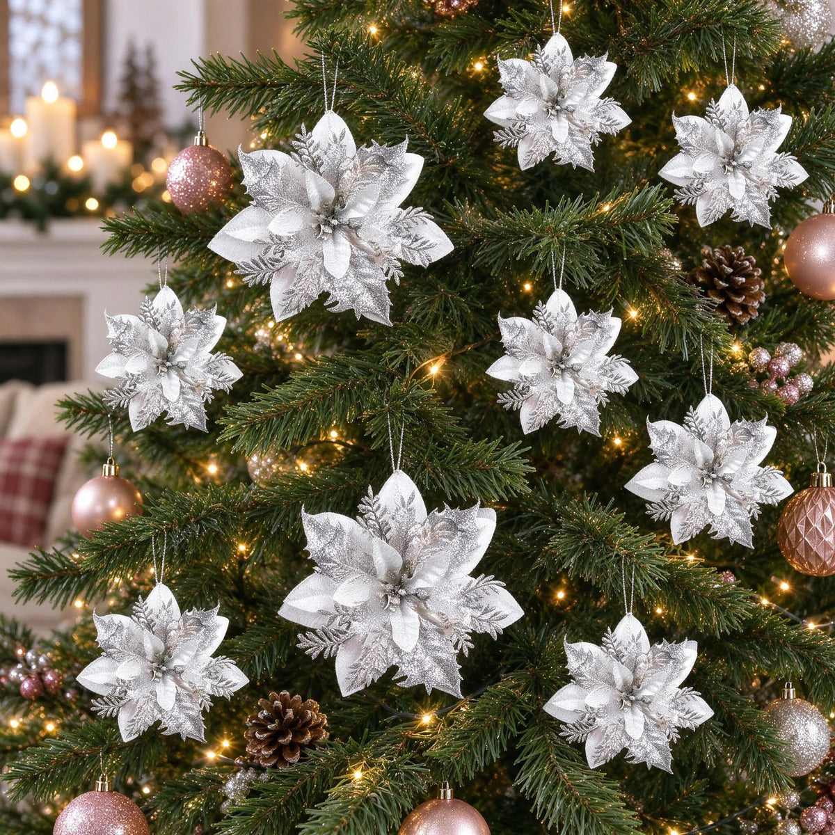Glitter Christmas Tree Flower Ornaments