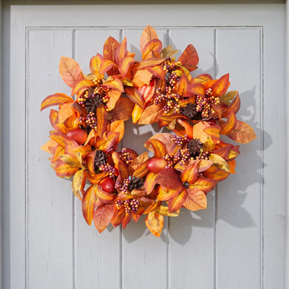 Halloween Fall Wreath Autumn Leaves Front Door Pumpkin Decoration